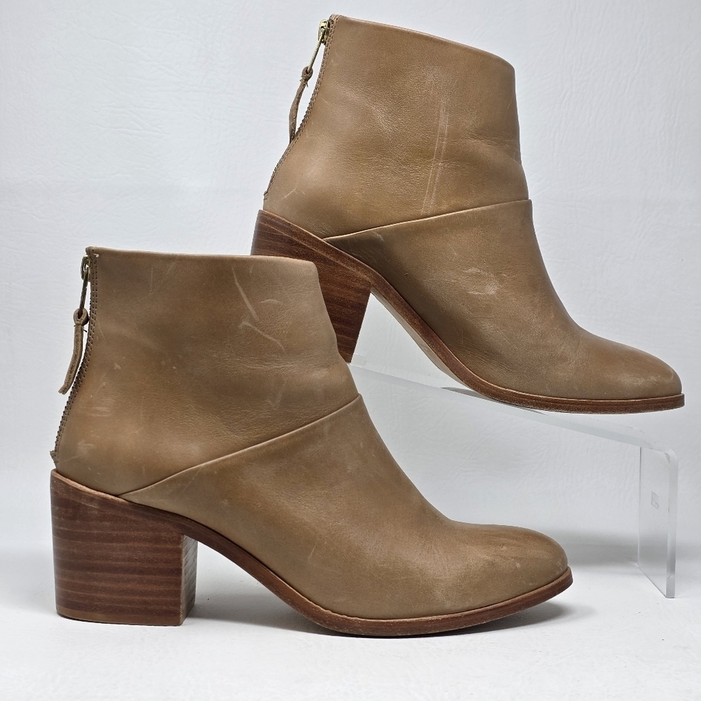 Nisolo Dari Ankle Boots Womens Size 8 Almond Leather Shoe Back Zip Heeled Bootie - Picture 2 of 11